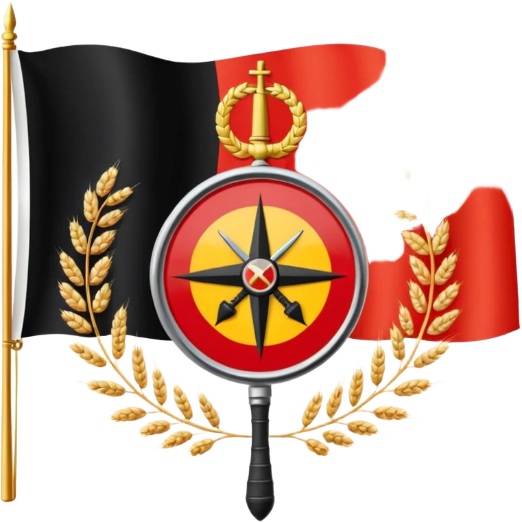 The flag of East Germany (the German Democratic Republic or GDR) consisted of the traditional German black, red, and gold horizontal tricolor, distinguished by a central emblem of a Centered in the red band, the national emblem featured a hammer, a compass, wreath of wheat. emoji