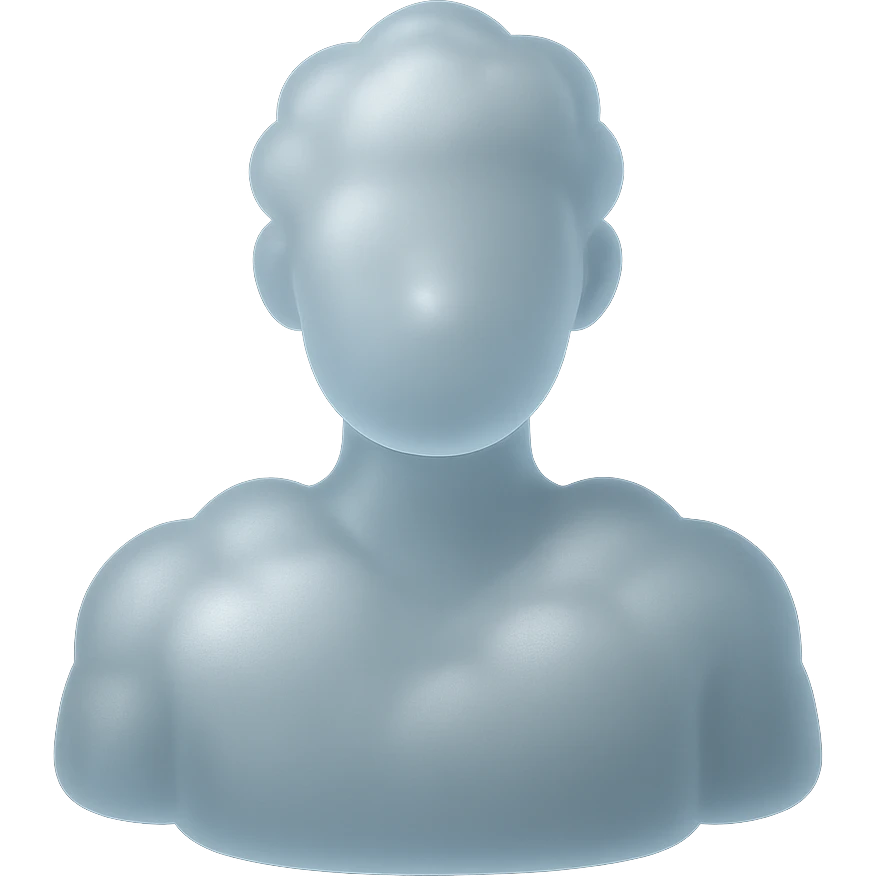person looking straight, fully made of white fluffy convex clouds, shoulders, matte glass style emoji