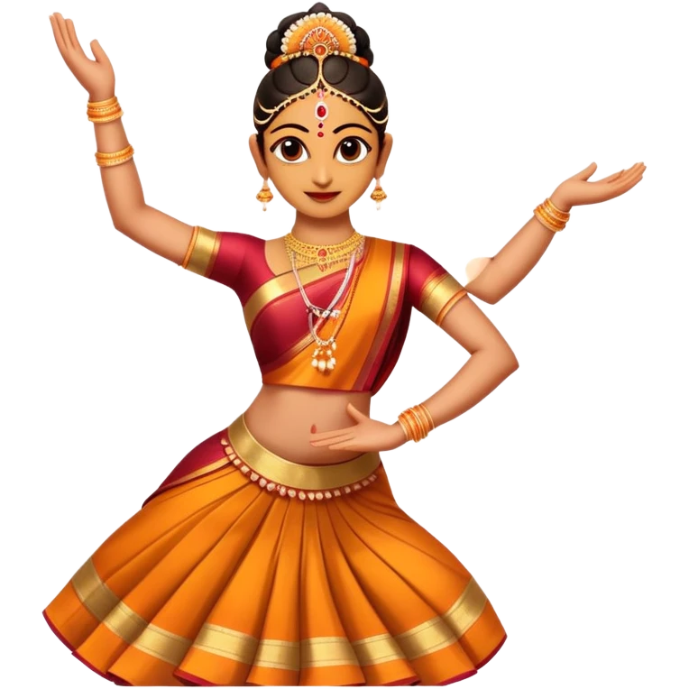 cinematic-realistic-bharatanatyam-dance-emoji,-depicted-as-an-elegant-classical-indian-dance-performance-with-graceful-poses,-intricate-costumes,-and-expressive-hand-gestures,-rendered-with-rich-textures-and-warm-dramatic-lighting, single dancer emoji