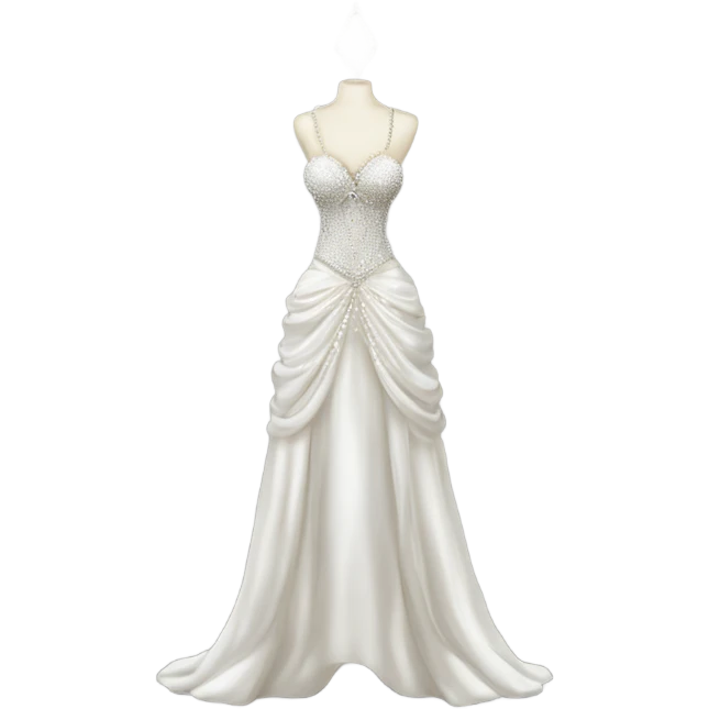 Hyper Realistic ornate 
Minimalistic diamonds and pearls Wedding dress displays emoji