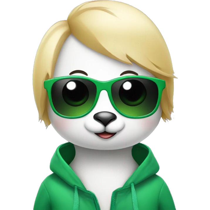 Little penguin with blond hair wearing green sunglasses  emoji