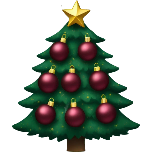 dark green Christmas tree decorated with burgundy and gold globes emoji