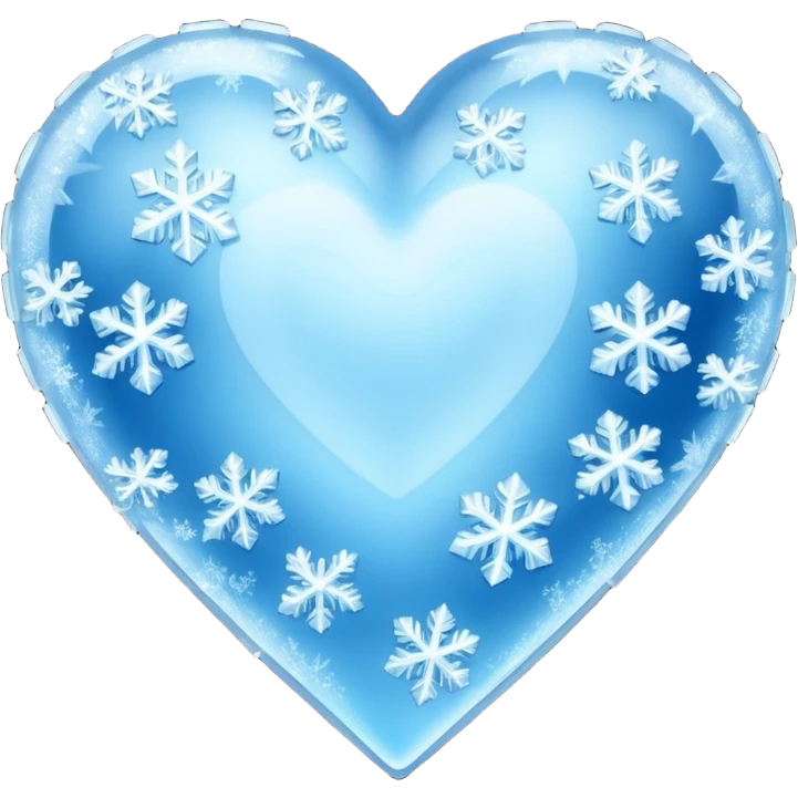 An ice blue heart with frost and ice crystals covering it emoji