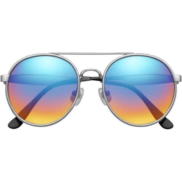 A pair of luxury sunglasses emoji with silver chrome frame, smooth rounded lenses, reflective metallic surface, high-end swag aesthetic, minimal and clean design, iOS emoji style, centered, white background emoji