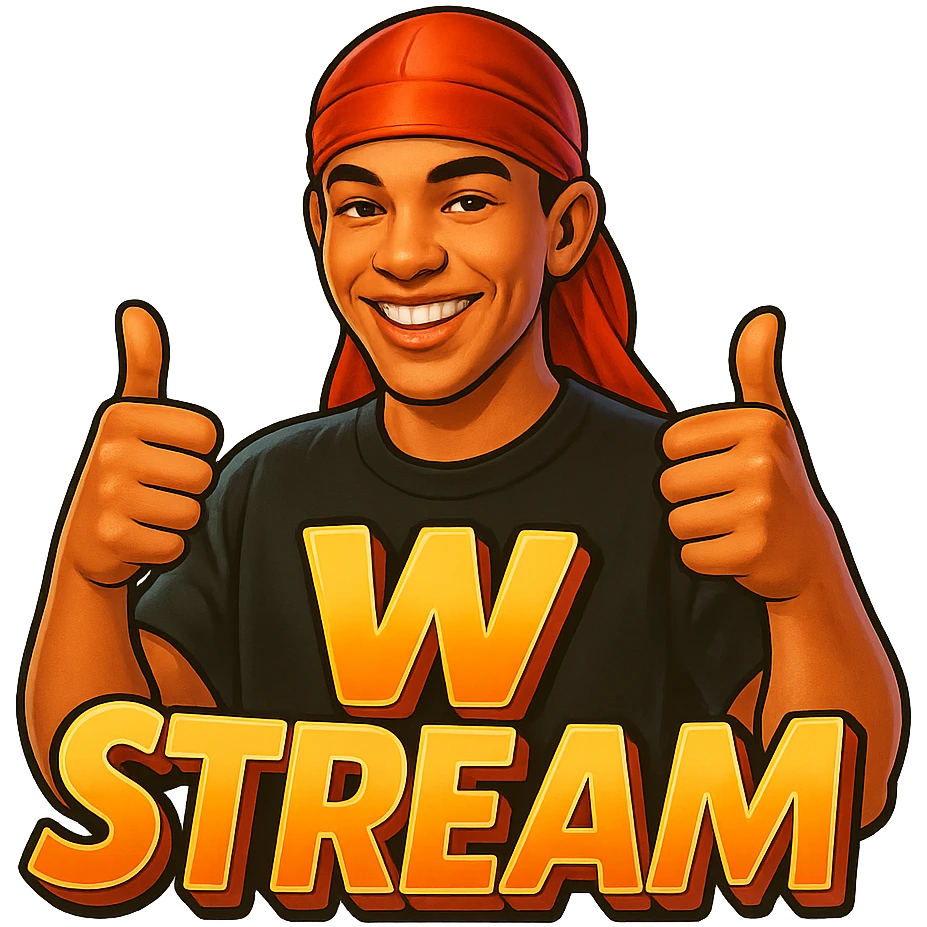 Make him Smiling With 2 thumbs up
Change His durag To Red
Add the words W Stream emoji
