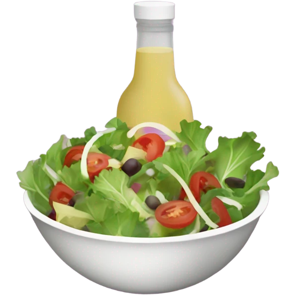 Bowl of (Mixed greens salad) with a side (bottle of vinaigrette) emoji