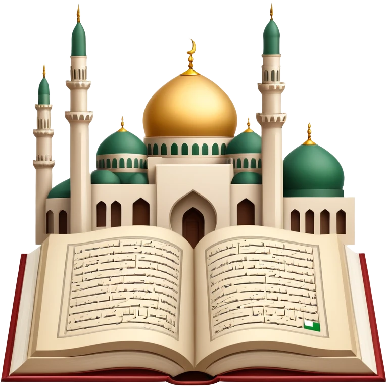 An icon featuring the mosque and the flag of an Arabic-speaking country, symbolizing the Arabic language. The design includes an open book with Arabic script and calligraphy, representing language learning and cultural heritage. Transparent background emoji