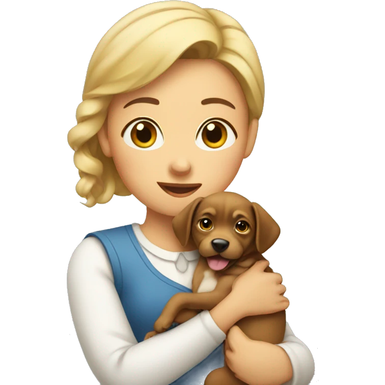 Lady holding dog like baby emoji