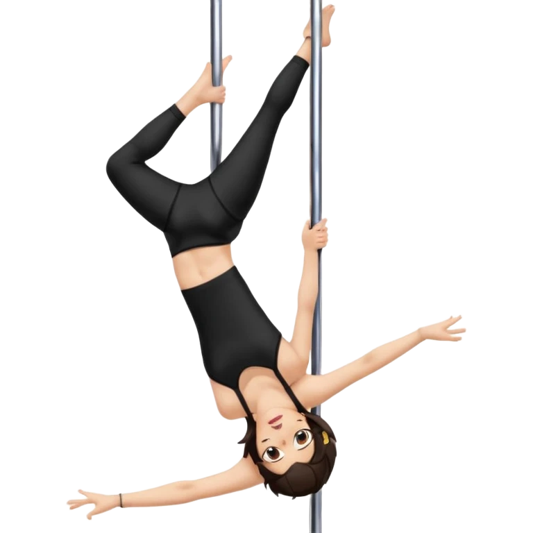 brunette with short hair (bob) and light skin pole dancing (hanging upside down) emoji