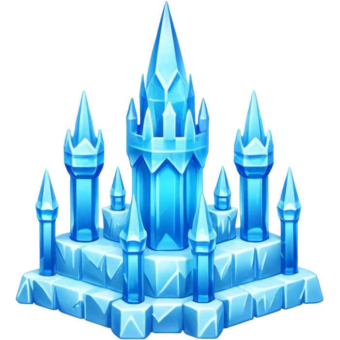 ice palace object icon, crystal ice palace, tall icy towers, transparent blue ice walls, sparkling details, soft glow, 3D cartoon, mobile game icon style, centered, clean background, soft shadow, no text, no watermark



 emoji