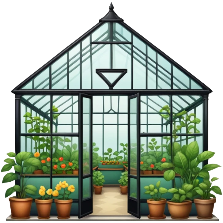 Outside view of an aesthetically pleasing, vintage greenhouse emoji