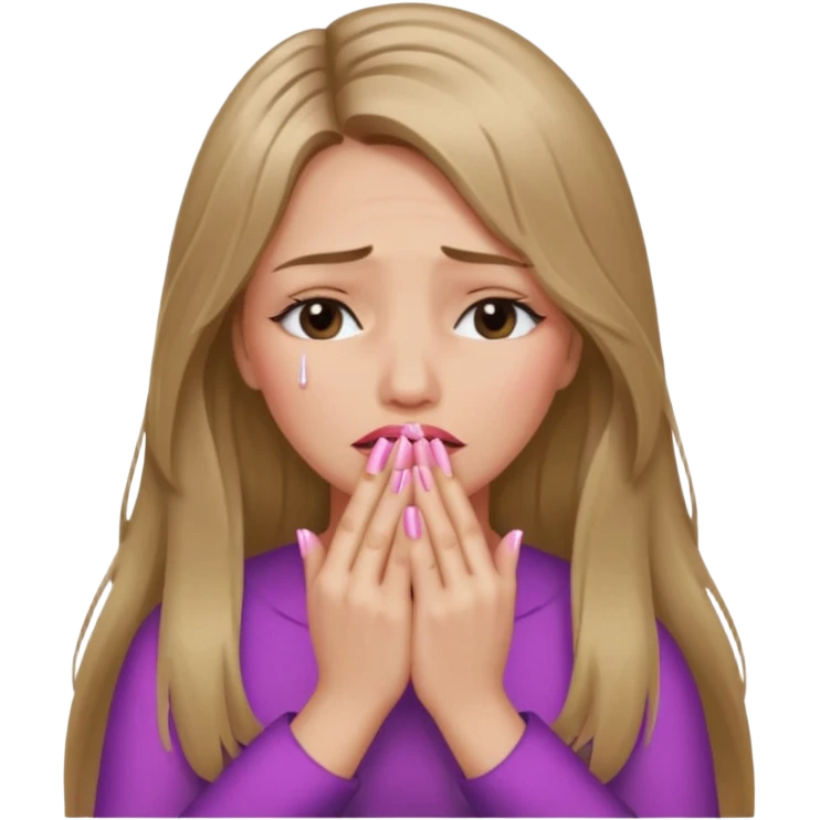 long Bronde hair girl crying with hands covering face and nails long emoji