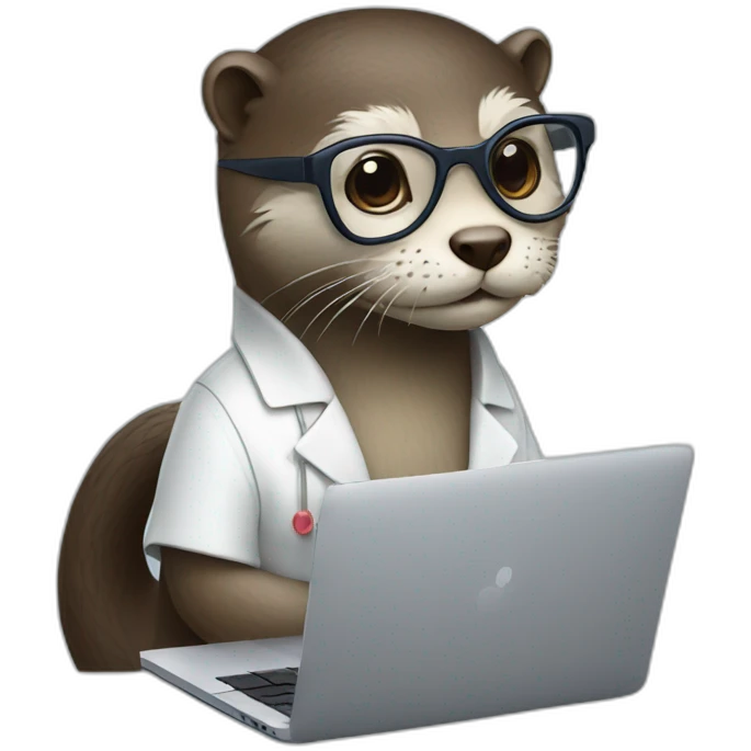 female vet otter with glasses use a macbook emoji