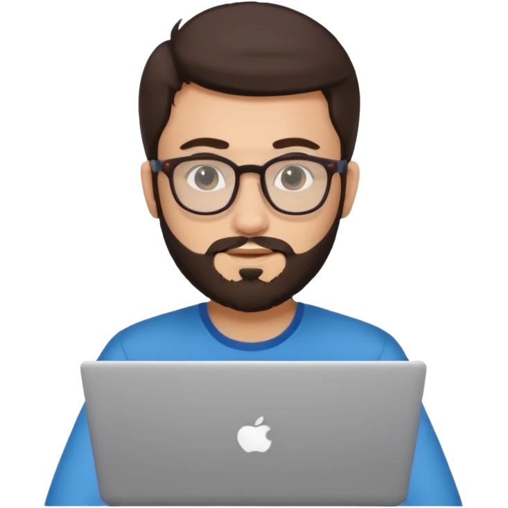 23 year old Azerbaijani man with dark brown hair and beard with glasses and laptop emoji