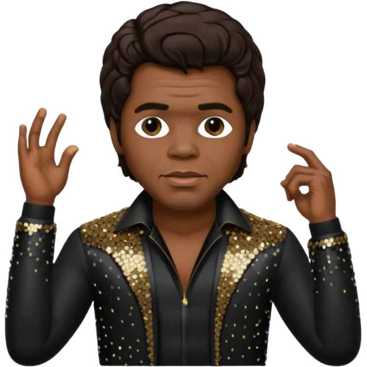 James Brown with dark brown hair, black sequin outfit  emoji
