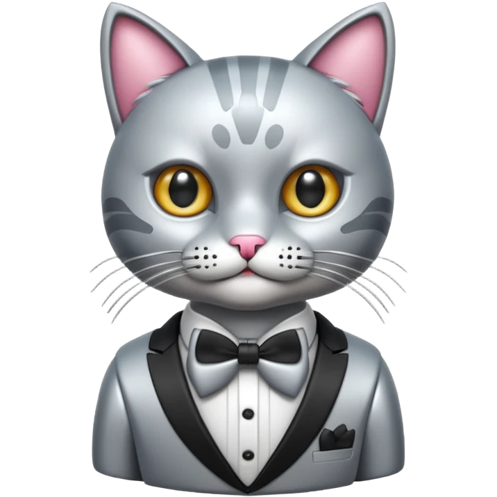 animatronic cat with bow tie emoji