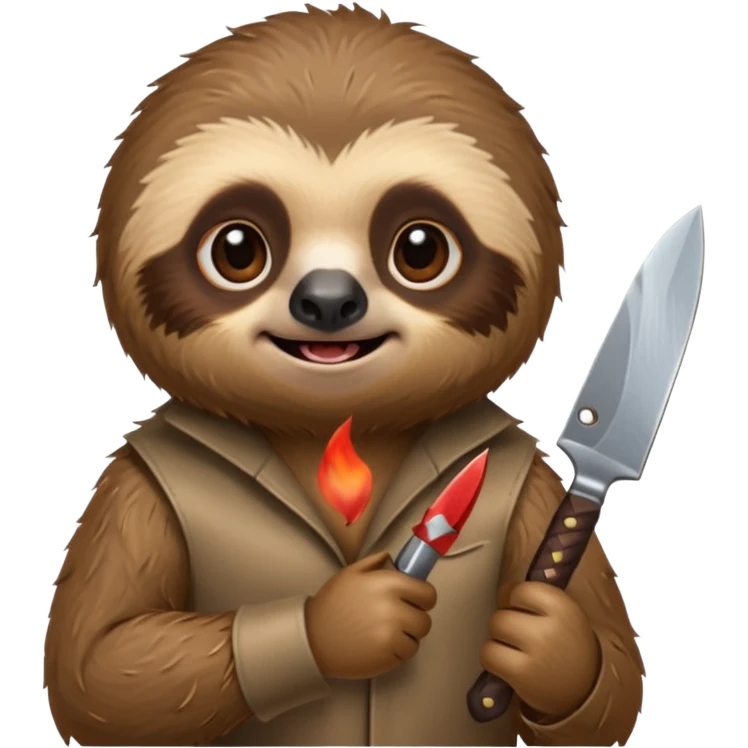 Cute little sloth holding a knife but looking evil emoji