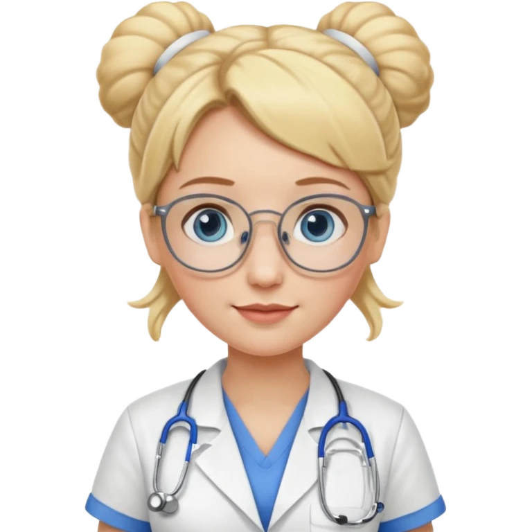 Nurse Blonde hair with two buns, blue eyes, stethoscope, and glasses emoji