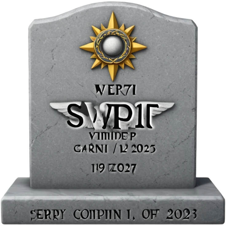 A gravestone with the inscription: 
Here rests the SVP 1971–2025 emoji