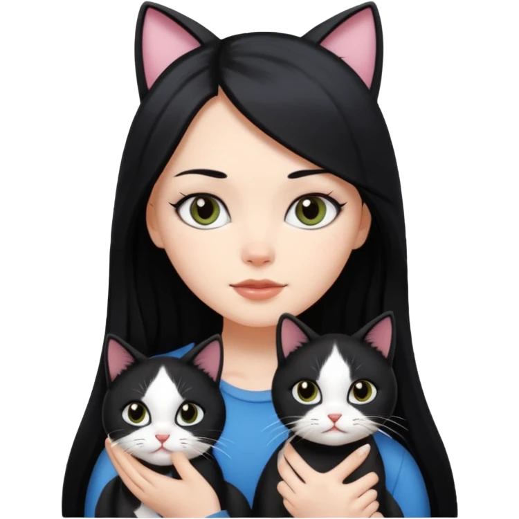 long black hair white girl with black and white cat emoji