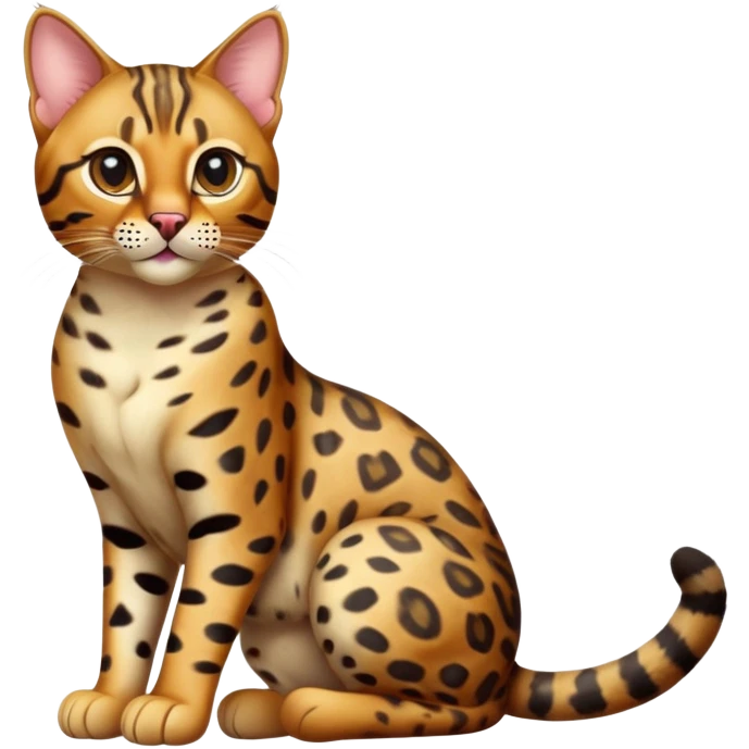 cinematic-[Bengal cat]-realistic-full-body-sitting-emoji,-tail-curled-playfully-around-its-paws,-head-tilted-dramatically,-sleek-[leopard patterned]-fur,-simplified-yet-hilariously-adorable-features,-highly-detailed,-glowing-with-an-almost-sarcastic-glow emoji