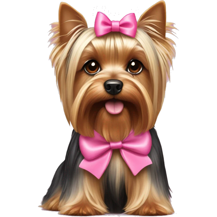 yorkshire terrier with pink lead and pink bow on head emoji
