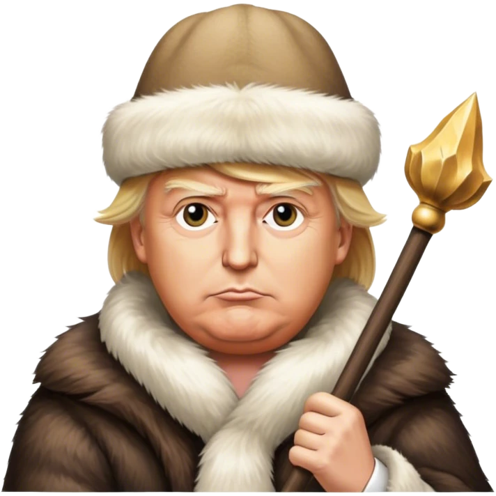 Donald Trump is a king in a fur hat, holding a staff
hyper realistic emoji