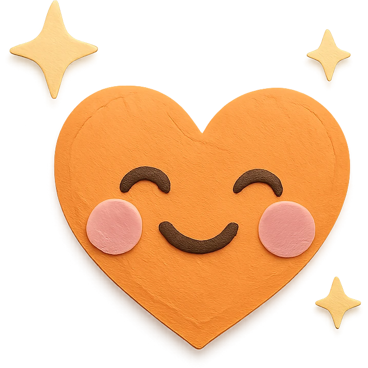 cute blushing orange heart, tiny sparkles, soft pastel colors, no limbs, full body, paper craft style emoji