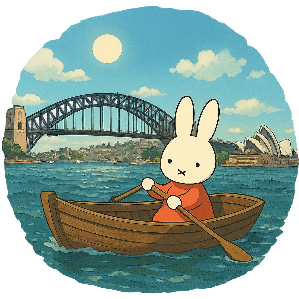 ghibli style Miffy in a boat on Sydney Harbour emoji