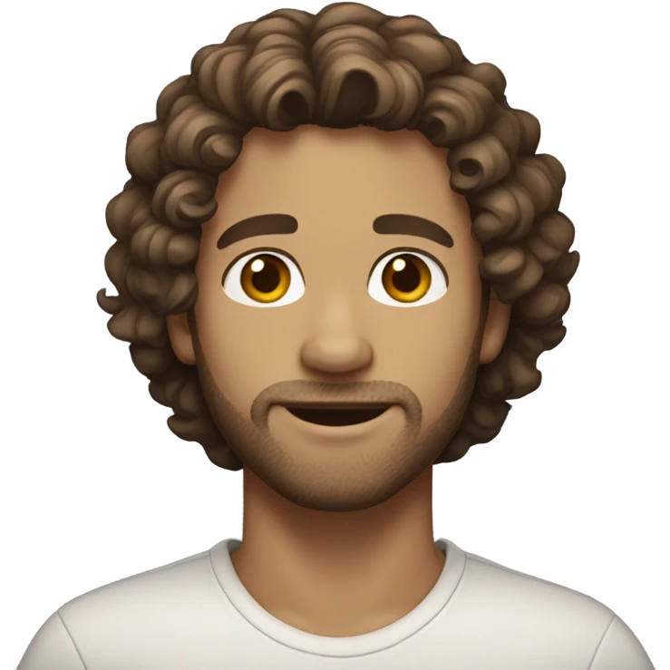 white male, long curly brown hair, brown glass stubble emoji