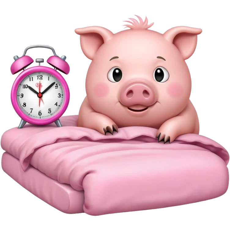 Pig in bed waking up to alarm clock emoji