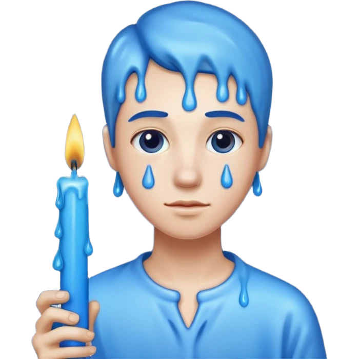 A blue candle held by a hand at 45 degree angle, wax dripping down emoji