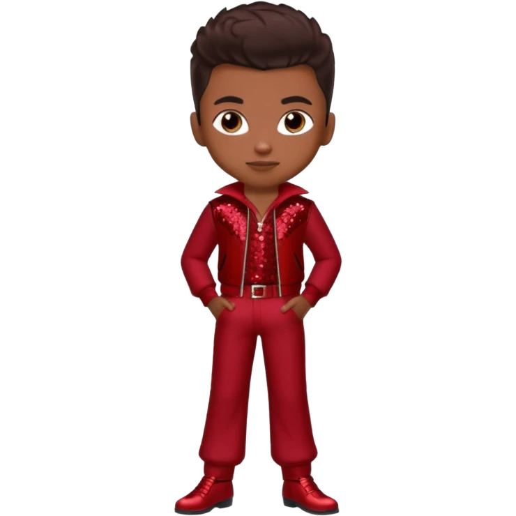 Dylan from Bratz Boyz with medium dark skin, dark brown hair and dark red sequin outfit emoji