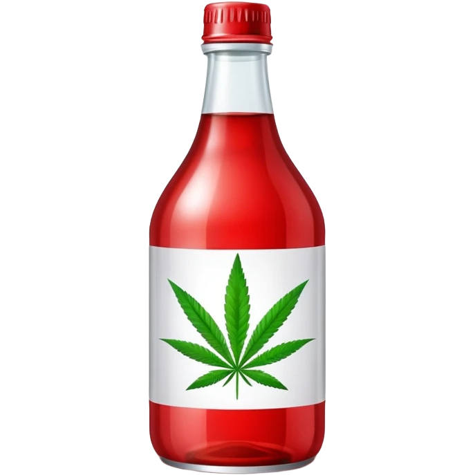Red curved soda bottle with a cannabis leaf emoji
