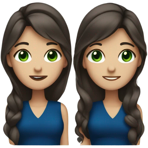 brunette with long hair and green eyes in a dark blue dress winks emoji
