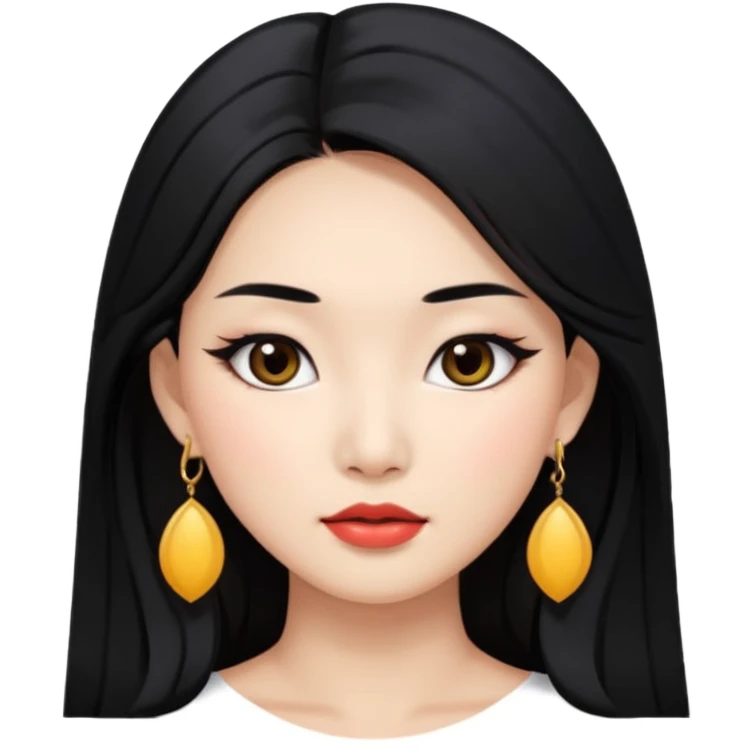 Attractive asian woman with a wide face, dark makeup, Long hair and earrings emoji