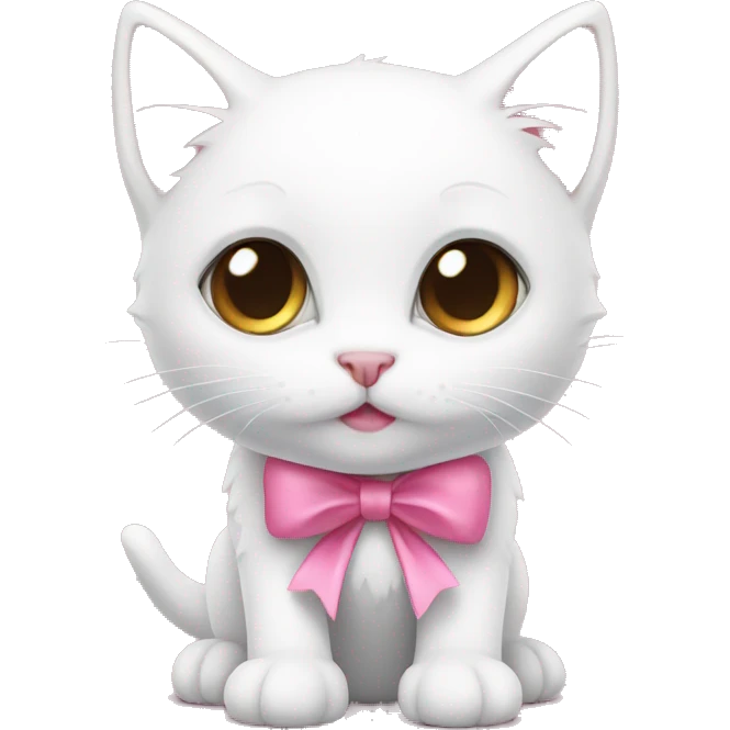 White kitten with pink bow emoji