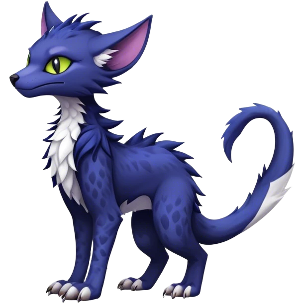 Kawaii dark edgy fantasy feline-vernid-sergal-fursona animal creature with a tufted tail with tufted ears full body with cool sharp markings  emoji