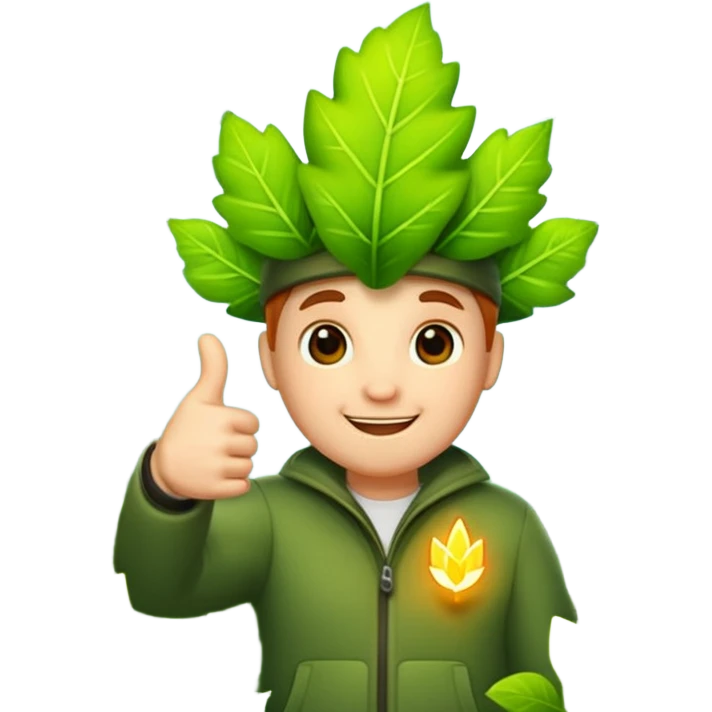 forest character thumbs up with glowing leaf emoji