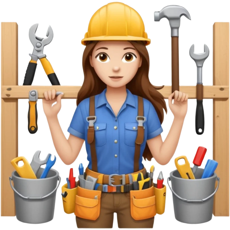 beautiful girl with long brown hair constructing new bathroom emoji