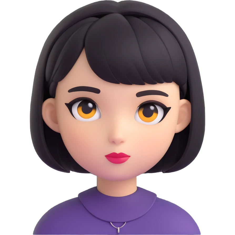 adorable alt-girl head, bob hairstyle, drawn eyeliner, no neck, just the head and hair, very cute and appealing, 3D emoji style emoji