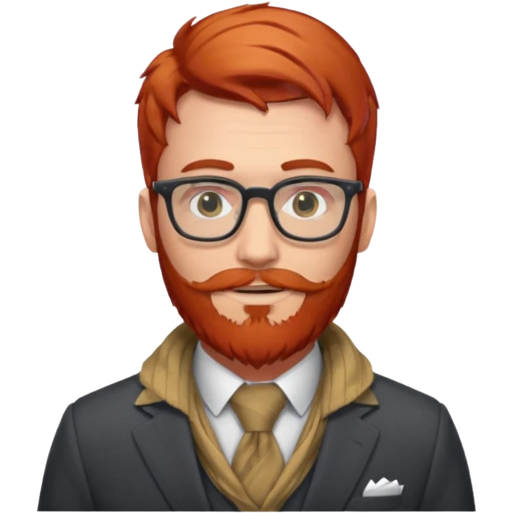 gray scarf, male,  beard, red hair, with suit, glasses emoji