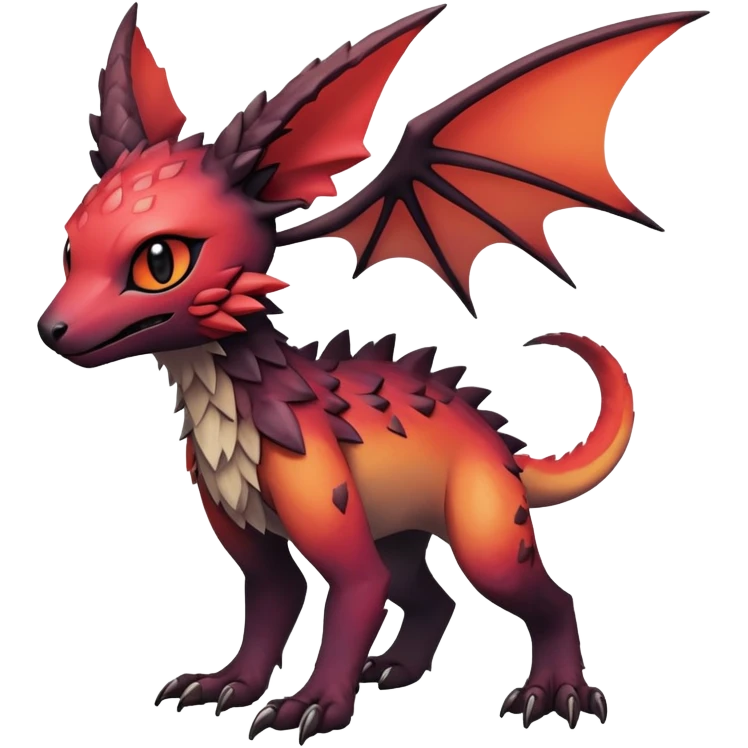 Gothic reddish Dark bright warm-gradient edgy exotic anthropomorphic painted Fakémon-Pokémon-Trico-Vernid-creature emoji