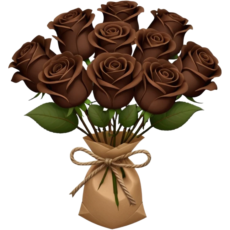 Bouquet of the darkest really dark brown roses in a paper package covered emoji