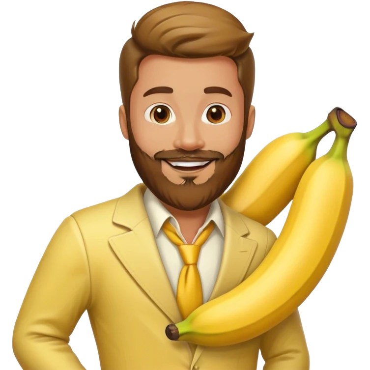 Man with beard wearing a banan suit emoji
