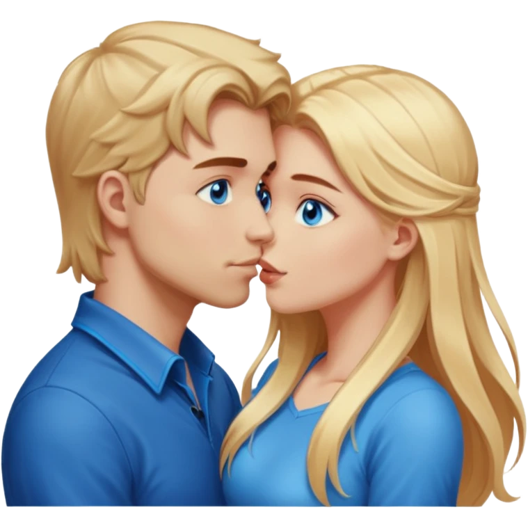 Reddish-brownish, blue eyes, white man facing long blonde hair blue eyed gamer girl pink, passionate kiss  emoji