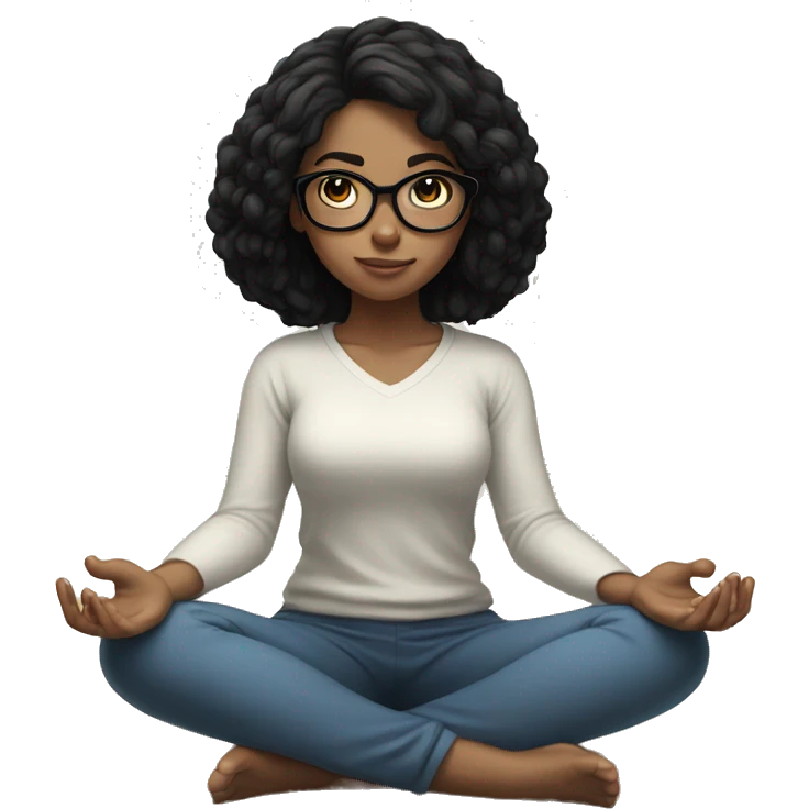 White skinned girl with glasses and black hair, meditating on the floor emoji