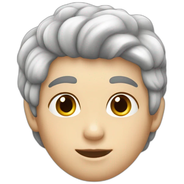 joven piel blanca pelo corto gris comiendo pastel emoji