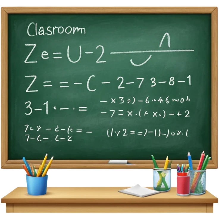 Generate 6 unique emoji-style icons showing classroom chalkboards with equations, drawings, chalk writing, and school teaching scenes. emoji