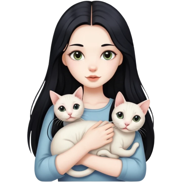 Beautiful girl with long black hair holding a hairless cat emoji